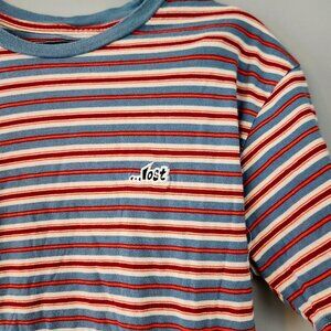 Lost Tee 100% Cotton Striped Size Large 90s Vibe Y2k Retro Punk Grunge Skate